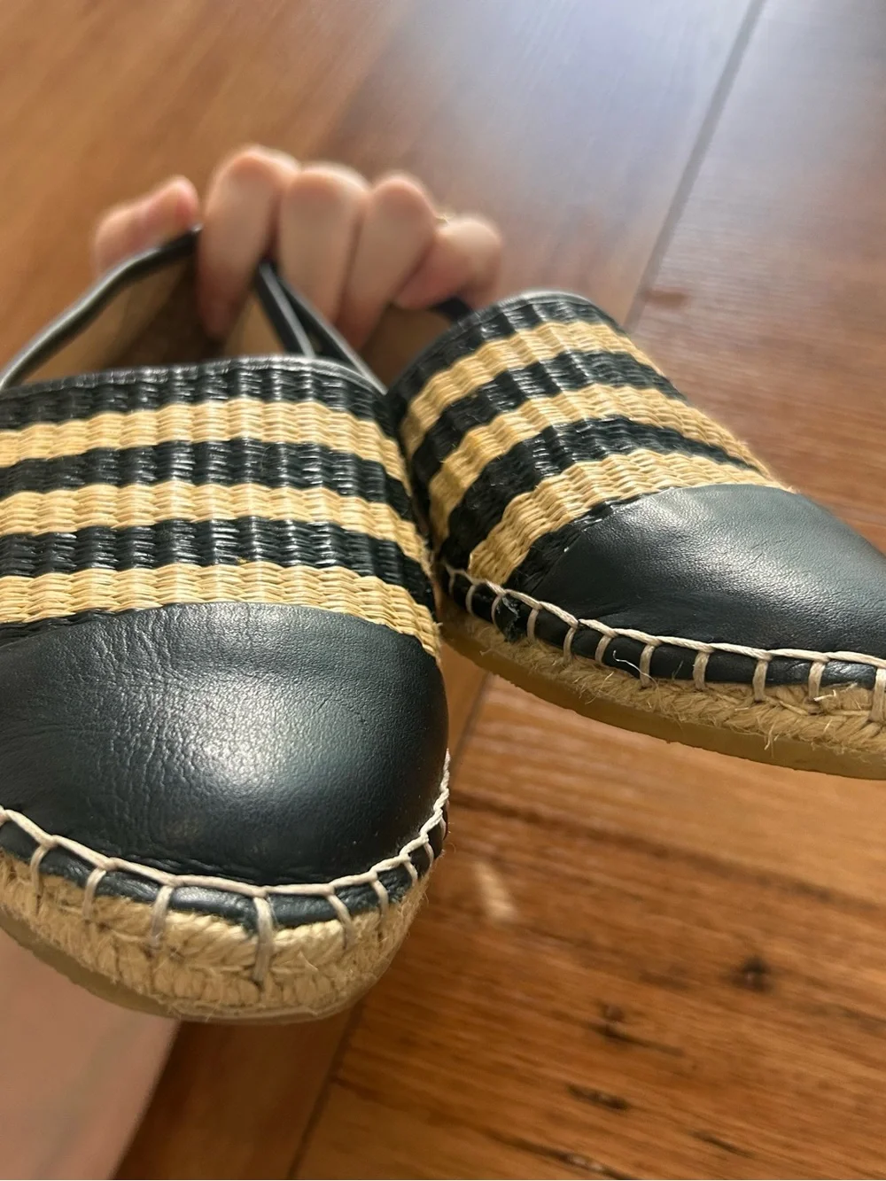 Loeffler Randall Black and Natural Striped Espadrille Flats size 7.5